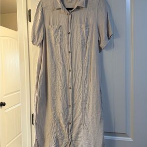 Whistles Beige Button-Down Short Sleeve Shirt Dress